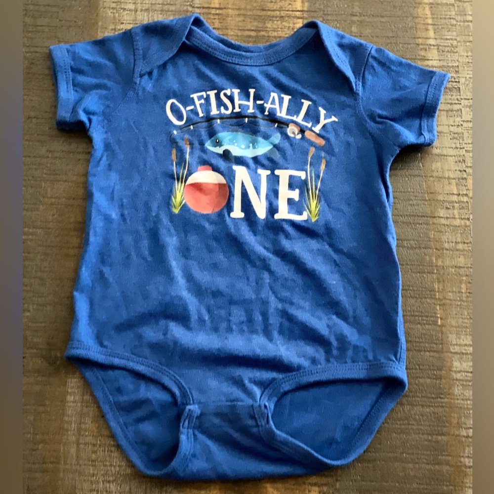 First Birthday onesie 24 month O-Fish-ally One Blue